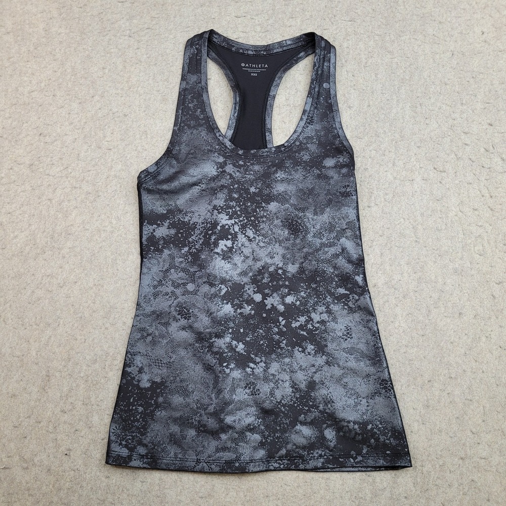 Athleta Tank Top Womens XXS Black Gray RacerBack Nebula Splatter‎ Active